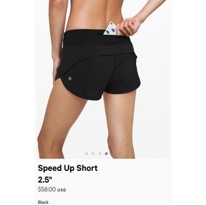 Lululemon Speed Up Short 2.5” in Black